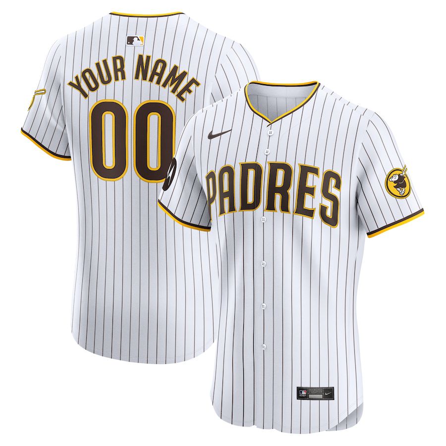 Men San Diego Padres Nike White Home Elite Custom Patch MLB Jersey